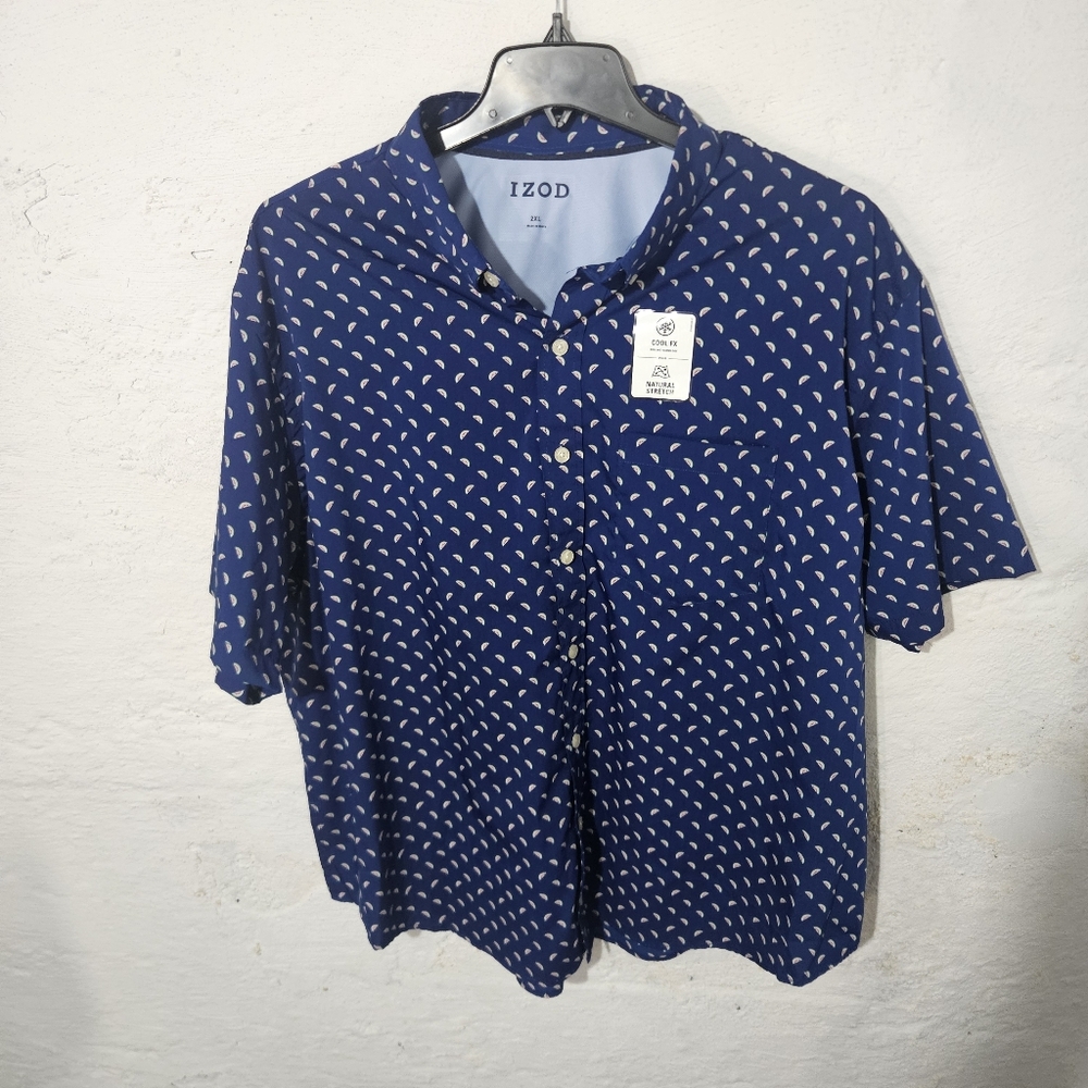 IZOD Button Down Shirt Mens 2XL Blue Paisley Watermelon Relaxed Classics L/S NWT